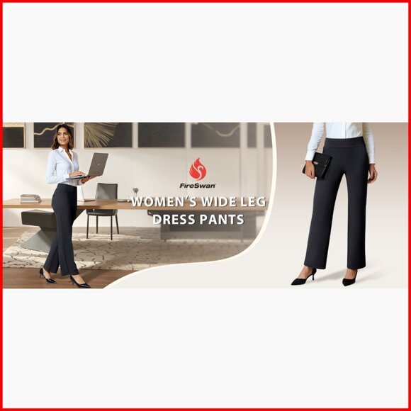 Stretchy Wide Leg Dress Pants Pull On Office Slacks with 4 Pockets - Picture 7 of 7